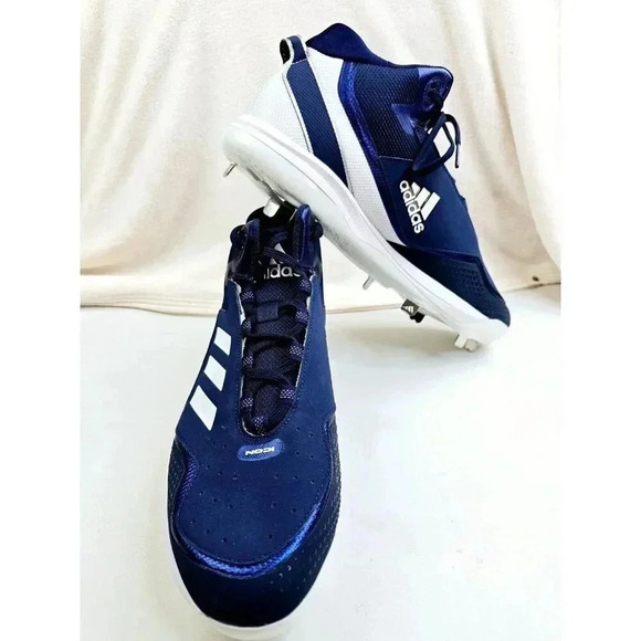 Adidas Size 14 Men's Navy White Icon 7 Mid Lace Up Metal Cleats Baseball Shoes - Picture 5 of 13